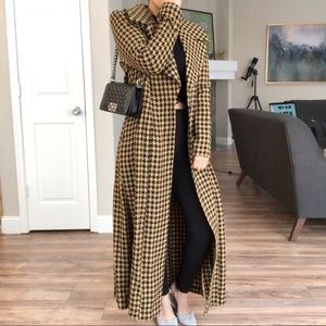 Vintage Houndstooth Light-Weight Wool Long Coat